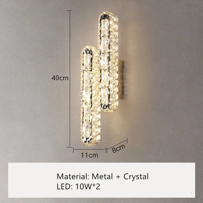 Modern silver crystal led wall lamp bedroom sconce