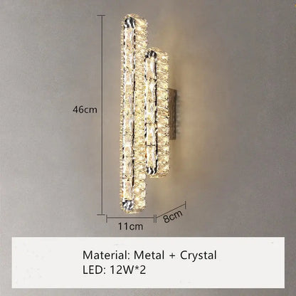 Modern silver crystal led wall lamp bedroom sconce