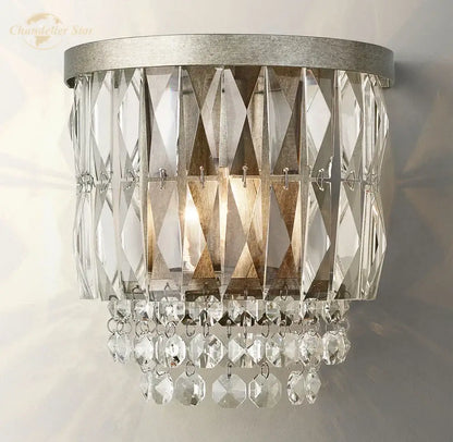 Modern silver crystal led wall sconce – living room light fixture