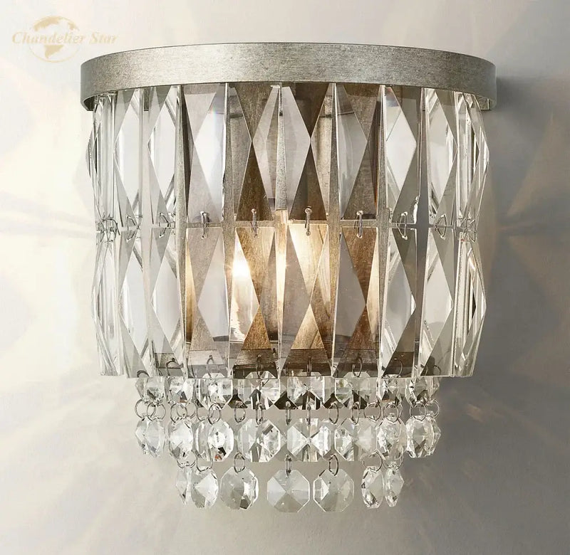 Modern silver crystal led wall sconce – living room light fixture