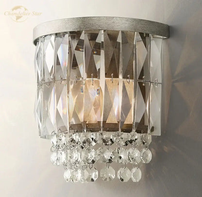 Modern silver crystal led wall sconce – living room light fixture