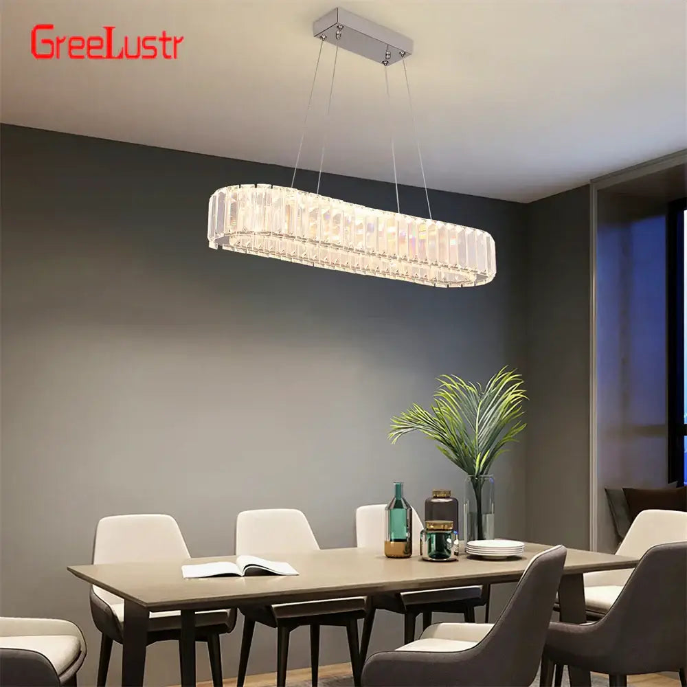 Modern silver crystal oval led chandelier for living room