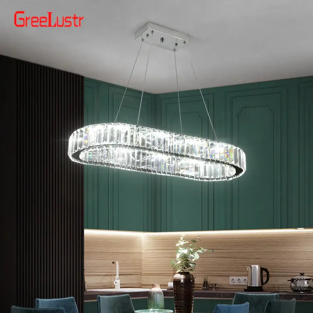 Modern silver crystal oval led chandelier for living room