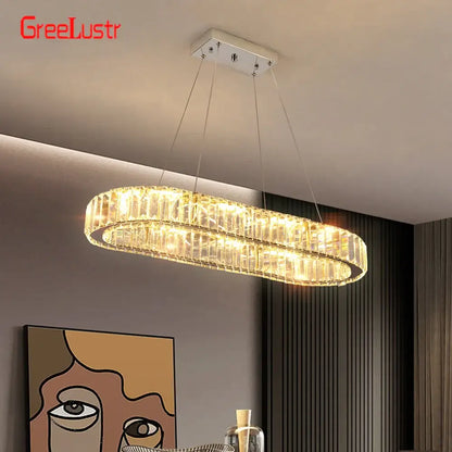 Modern silver crystal oval led chandelier for living room