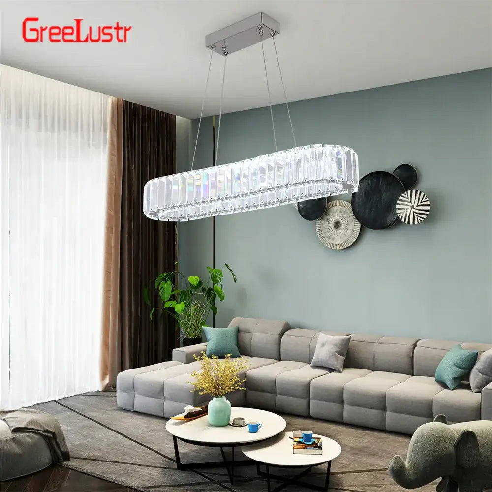 Modern silver crystal oval led chandelier for living room
