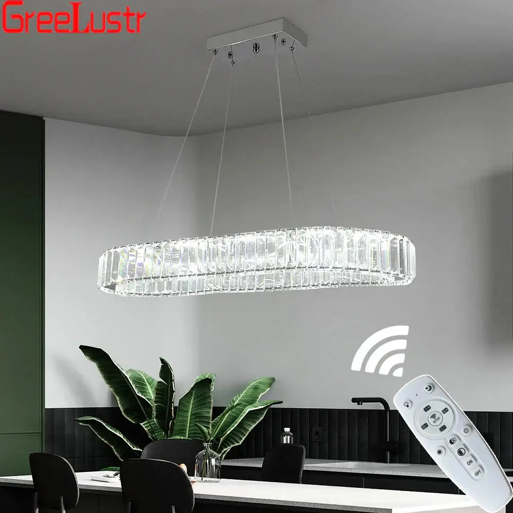 Modern silver crystal oval led chandelier for living room