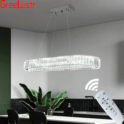 Modern silver crystal oval led chandelier for living room
