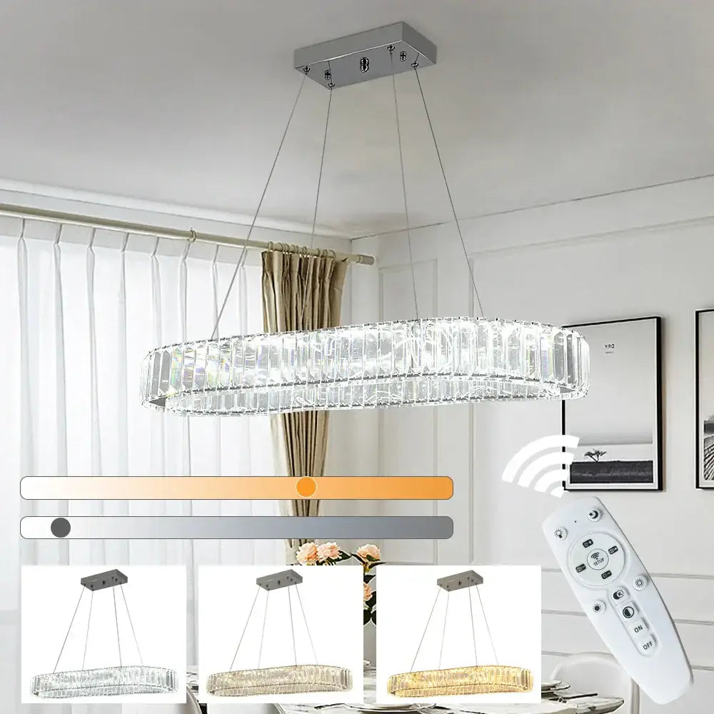Modern silver crystal oval led chandelier for living room