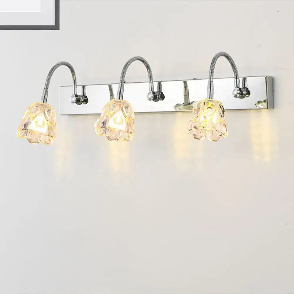 Modern silver crystal petal gooseneck arm vanity light bathroom wall