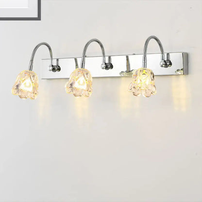 Modern silver crystal petal gooseneck arm vanity light bathroom wall