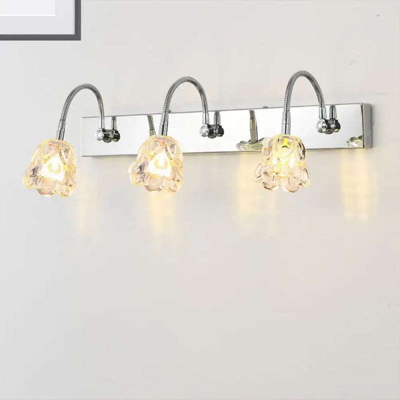 Modern silver crystal petal gooseneck arm vanity light bathroom wall