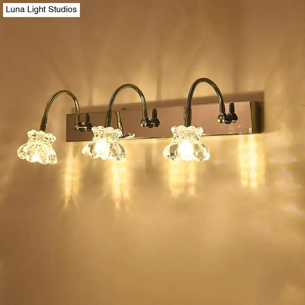 Modern silver crystal petal gooseneck arm vanity light bathroom wall