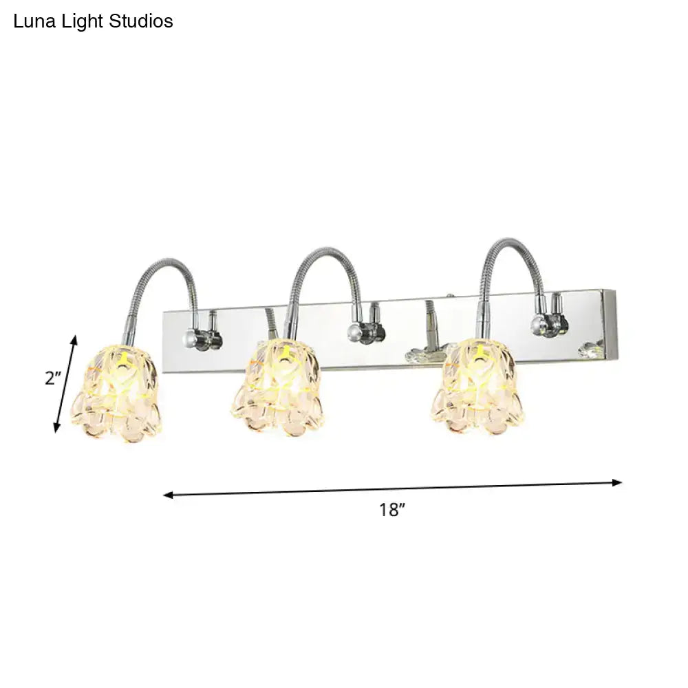 Modern silver crystal petal gooseneck arm vanity light bathroom wall