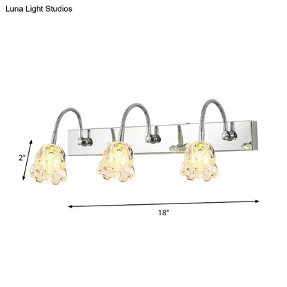 Modern silver crystal petal gooseneck arm vanity light bathroom wall