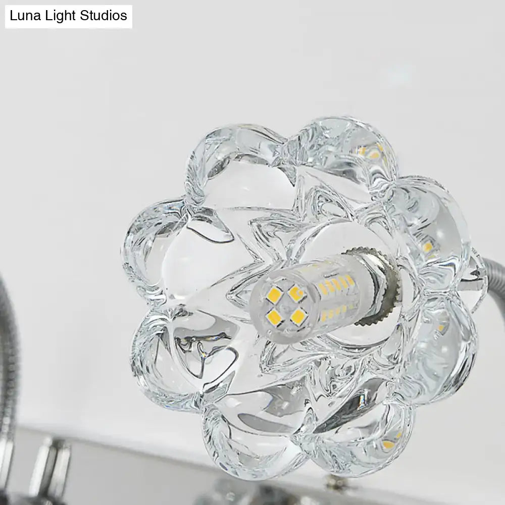 Modern silver crystal petal gooseneck arm vanity light bathroom wall