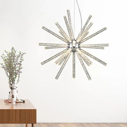 Modern silver crystal starburst chandelier pendant light dining room