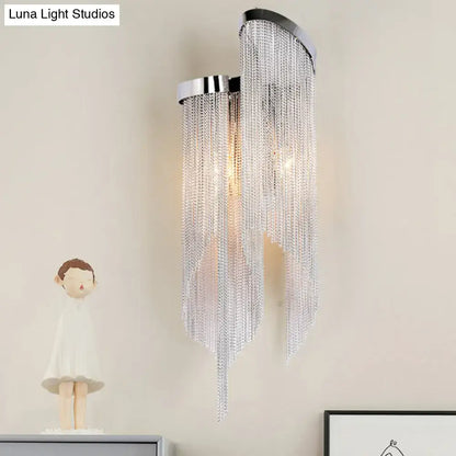 Modern silver crystal tassel wall light living room sconce