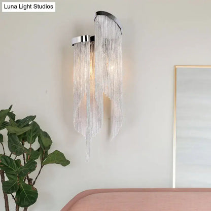 Modern silver crystal tassel wall light living room sconce