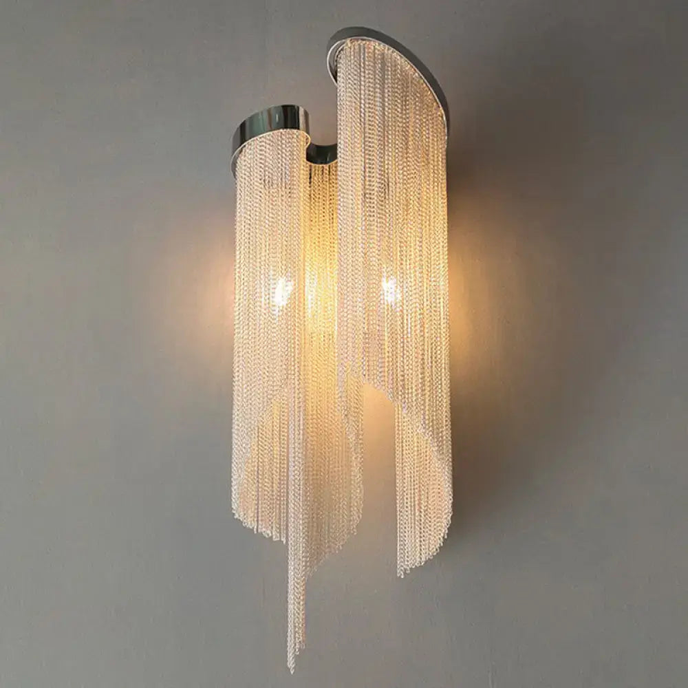 Modern silver crystal tassel wall light living room sconce