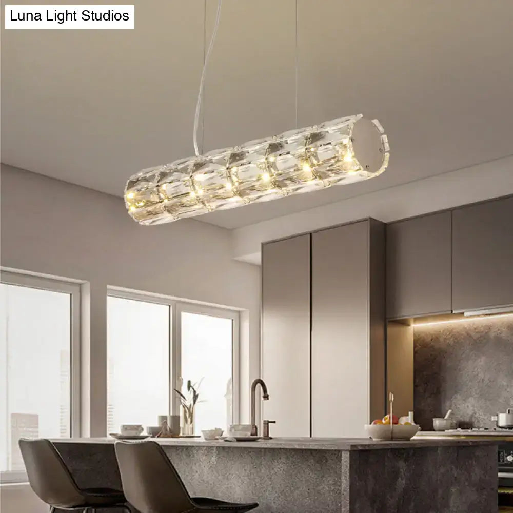 Modern silver crystal tube island light dining room chandelier