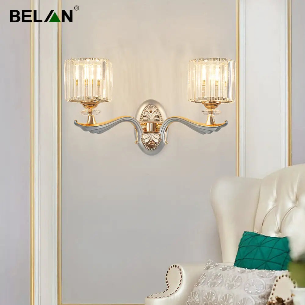 DecorBites™ Modern Silver Cylinder Sconce with Clear Crystal Shade - Flush Mount Wall Light