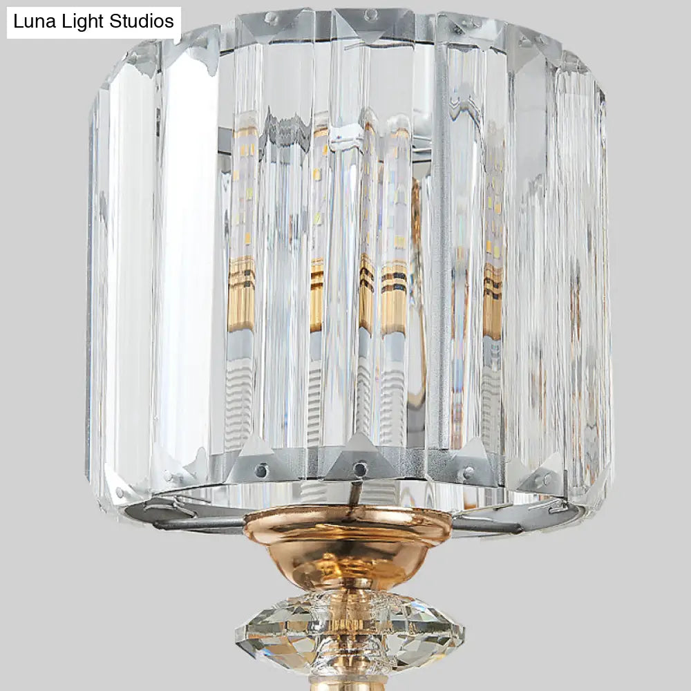 DecorBites™ Modern Silver Cylinder Sconce with Clear Crystal Shade - Flush Mount Wall Light