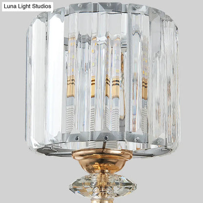 DecorBites™ Modern Silver Cylinder Sconce with Clear Crystal Shade - Flush Mount Wall Light