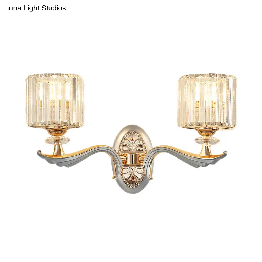 DecorBites™ Modern Silver Cylinder Sconce with Clear Crystal Shade - Flush Mount Wall Light