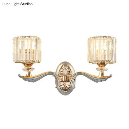 DecorBites™ Modern Silver Cylinder Sconce with Clear Crystal Shade - Flush Mount Wall Light