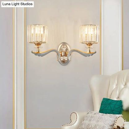 DecorBites™ Modern Silver Cylinder Sconce with Clear Crystal Shade - Flush Mount Wall Light
