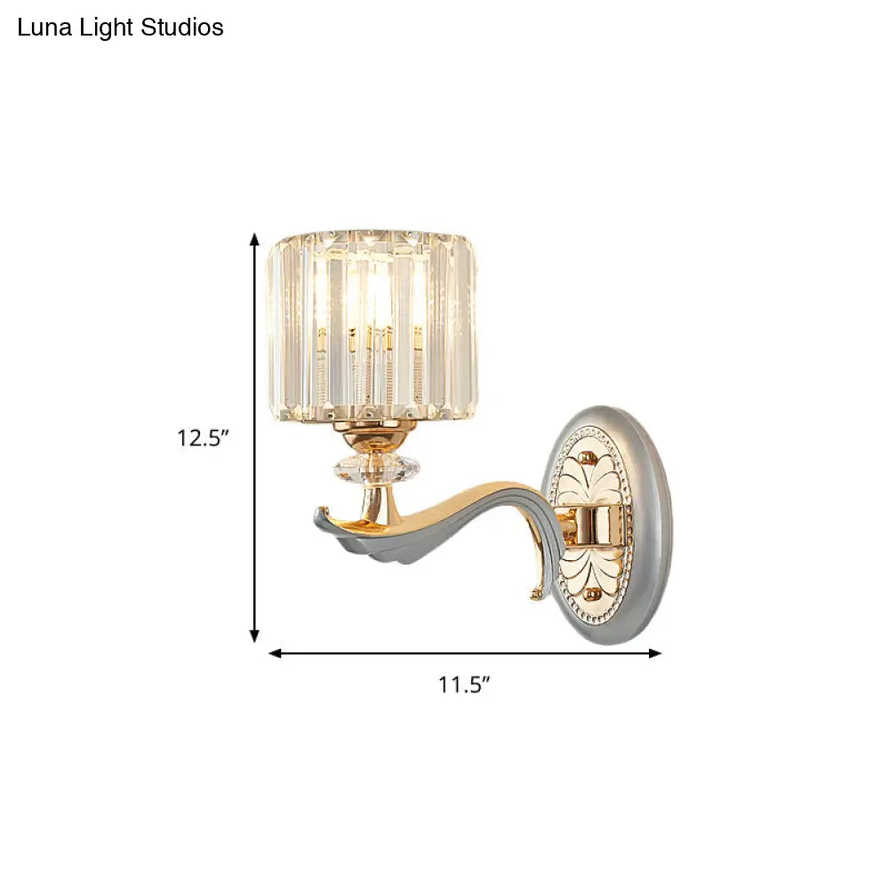 DecorBites™ Modern Silver Cylinder Sconce with Clear Crystal Shade - Flush Mount Wall Light