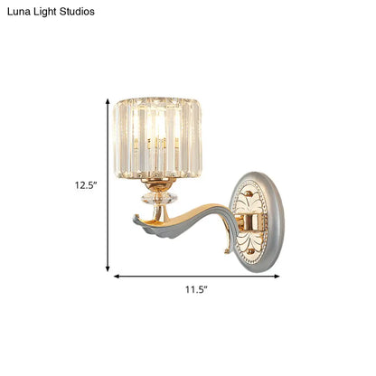 DecorBites™ Modern Silver Cylinder Sconce with Clear Crystal Shade - Flush Mount Wall Light