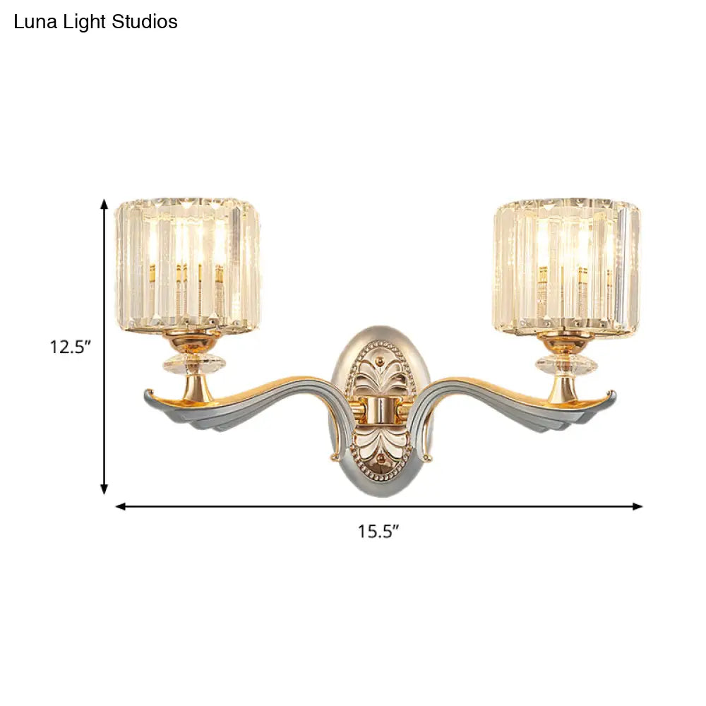 DecorBites™ Modern Silver Cylinder Sconce with Clear Crystal Shade - Flush Mount Wall Light