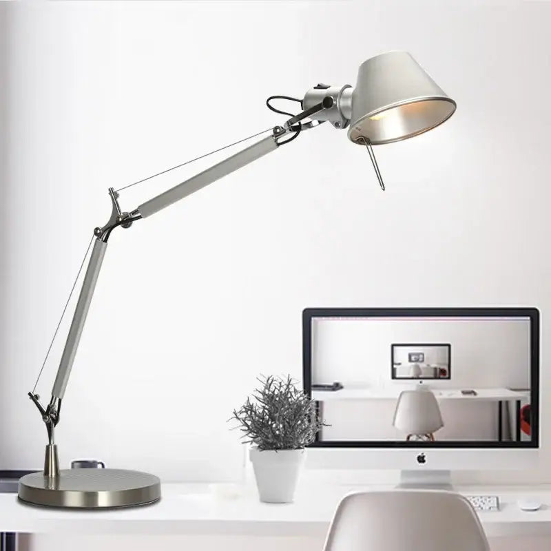 Modern silver double arm clip table lamp bedroom desk light
