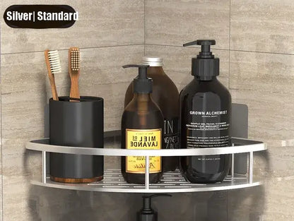 Modern silver double tiered corner shower shelf bathroom storage caddy