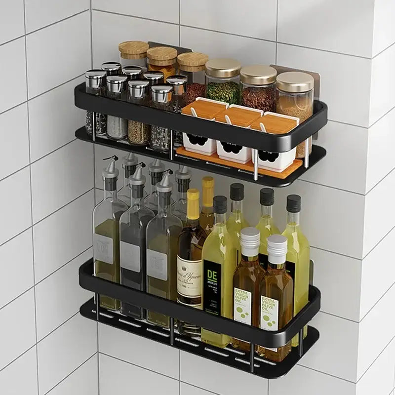 Modern silver double tiered corner shower shelf bathroom storage caddy