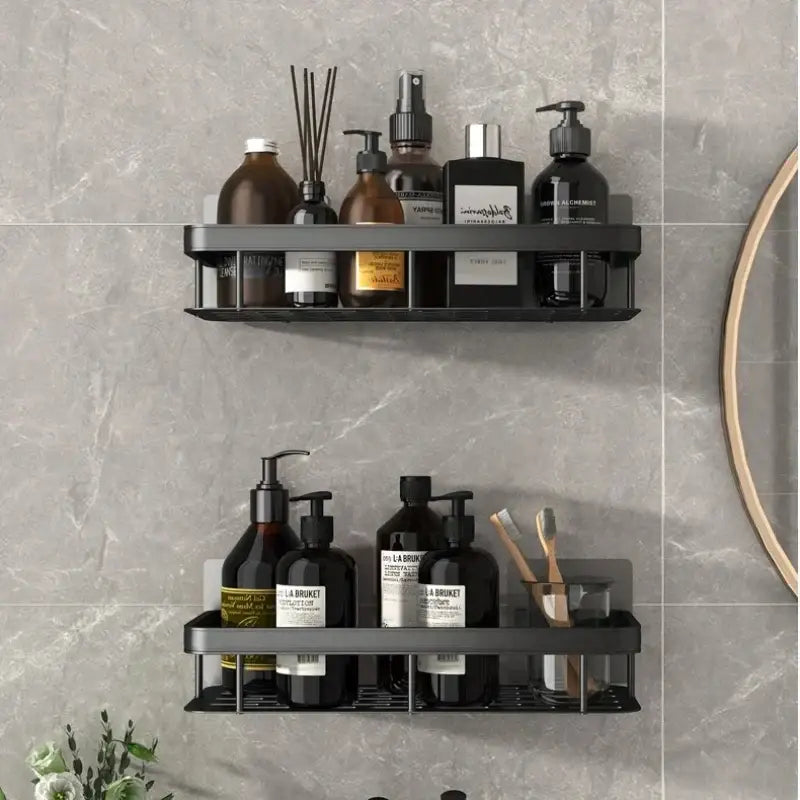 Modern silver double tiered corner shower shelf bathroom storage caddy