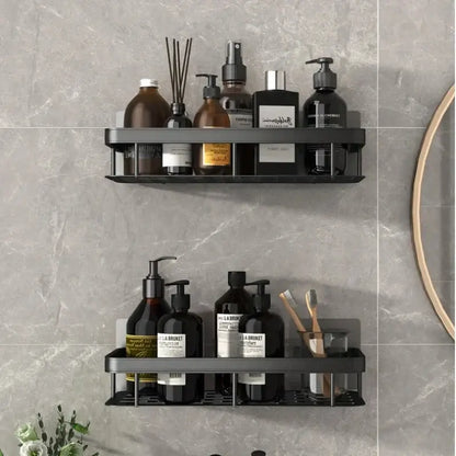 Modern silver double tiered corner shower shelf bathroom storage caddy