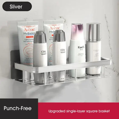Modern silver double tiered corner shower shelf bathroom storage caddy