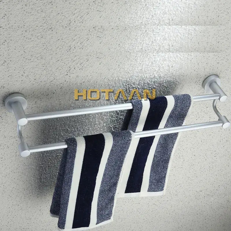 Modern silver double towel bar bathroom rack