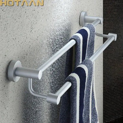 Modern silver double towel bar bathroom rack