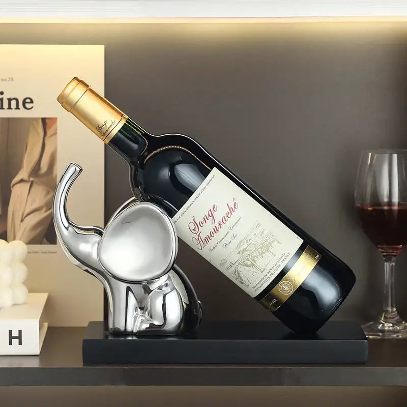 Modern silver elephant wine rack table ornament dining room sculpture