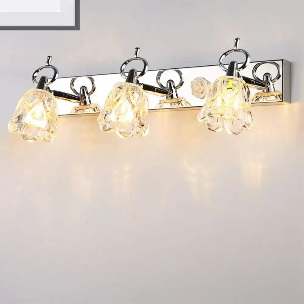 Modern silver finish flower wall light clear glass bathroom fixture