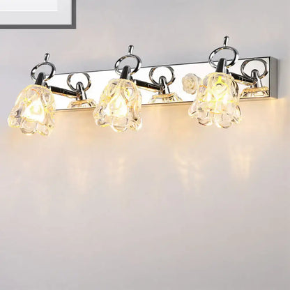 Modern silver finish flower wall light clear glass bathroom fixture