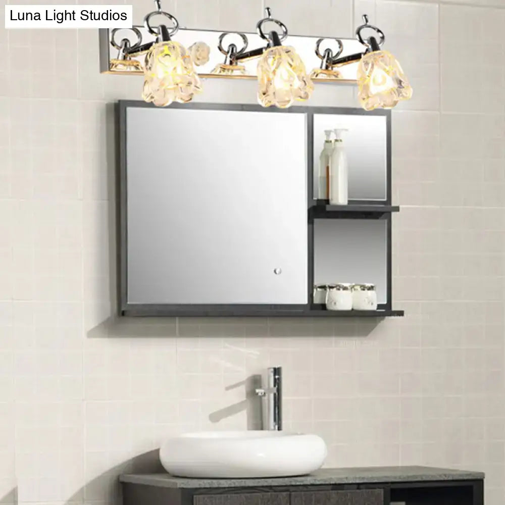 Modern silver finish flower wall light clear glass bathroom fixture