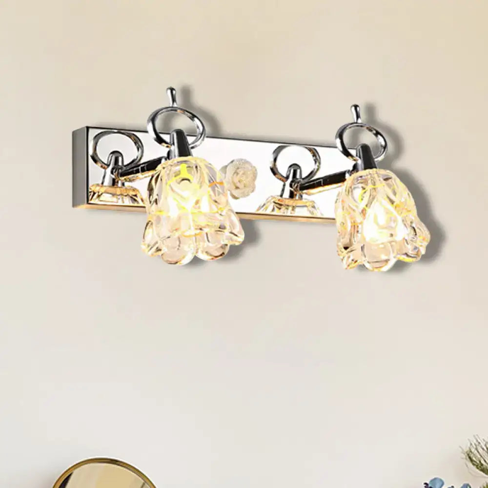 Modern silver finish flower wall light clear glass bathroom fixture