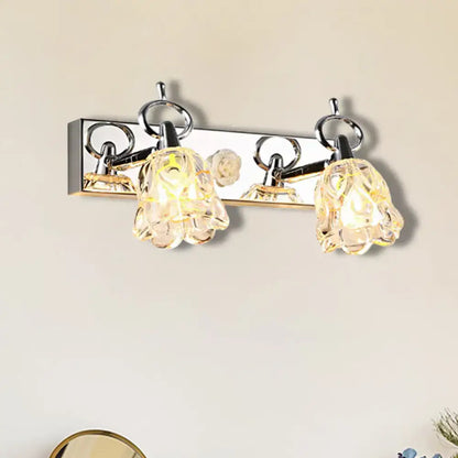 Modern silver finish flower wall light clear glass bathroom fixture