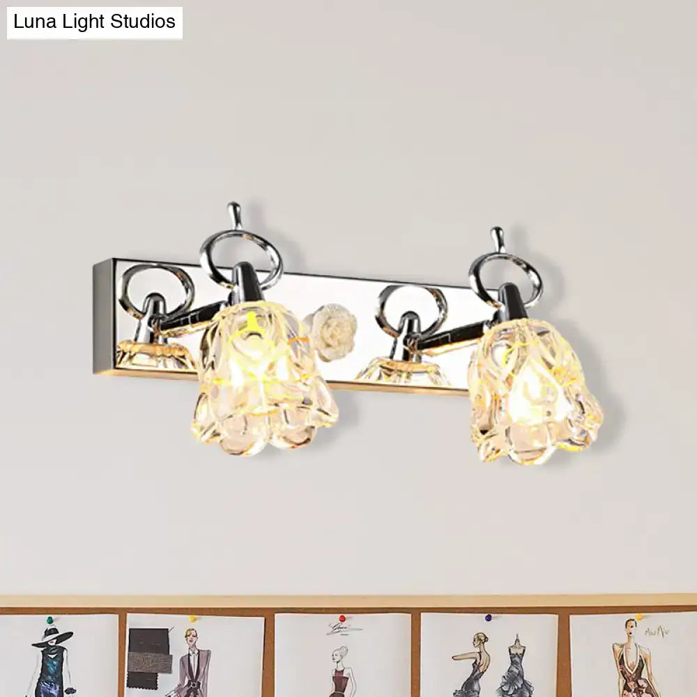 Modern silver finish flower wall light clear glass bathroom fixture