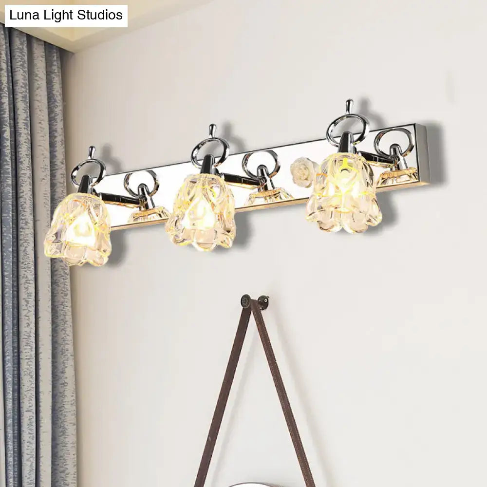 Modern silver finish flower wall light clear glass bathroom fixture