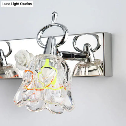 Modern silver finish flower wall light clear glass bathroom fixture